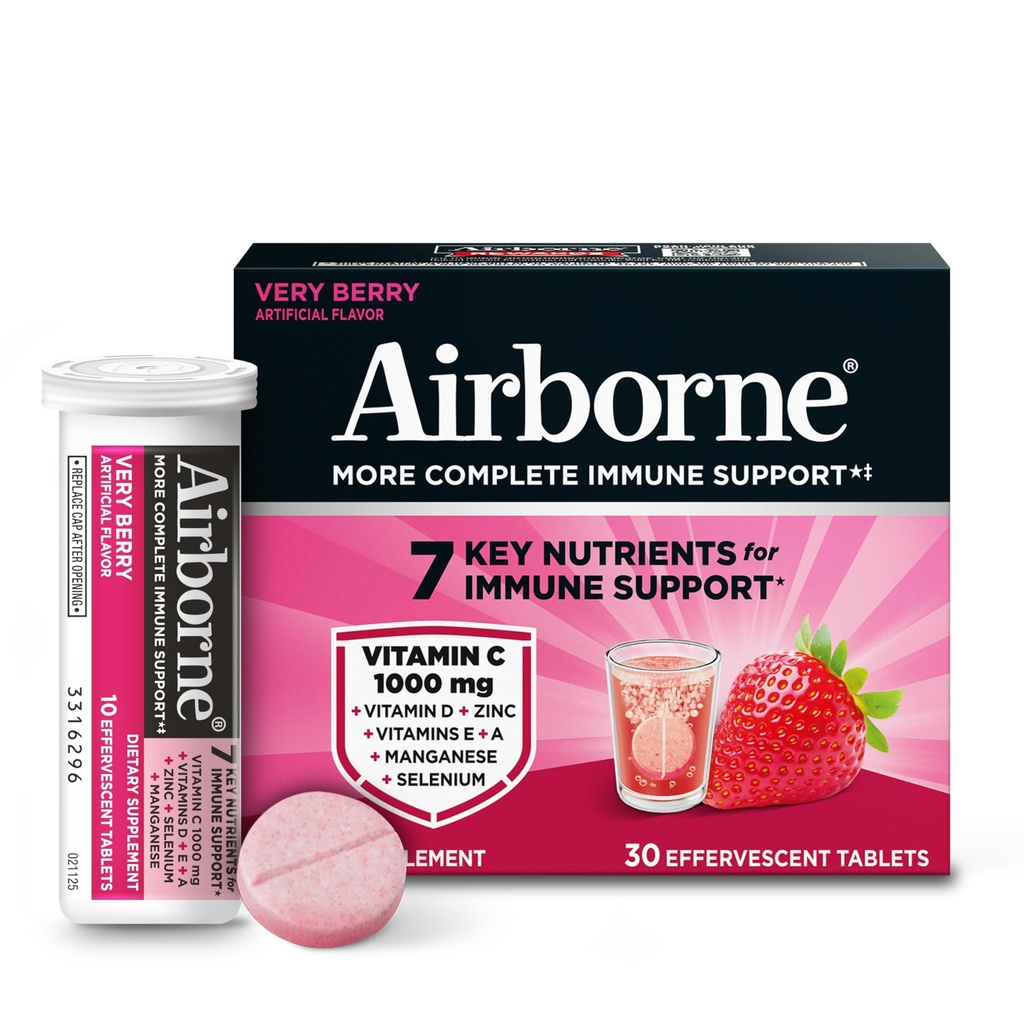 D & çinko ile 1000 mg Vitamin C, Sugar Free Multivitamin Immune Support Supplement, Antioksis A C & Vitamin, 30 Effervescent Tabletleri, Çok Berry Flavor