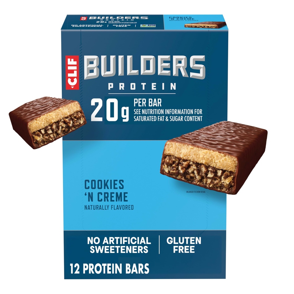 CLIF BUILDERS Protein Barlar - Kurabiyeler 'n Krem Flavor - 20g Plante Tabanlı Protein - Gluten Free - Non-GMO - Low Glycemic - No Yapay Sweeteners - 2.4 oz. (12 Pack)