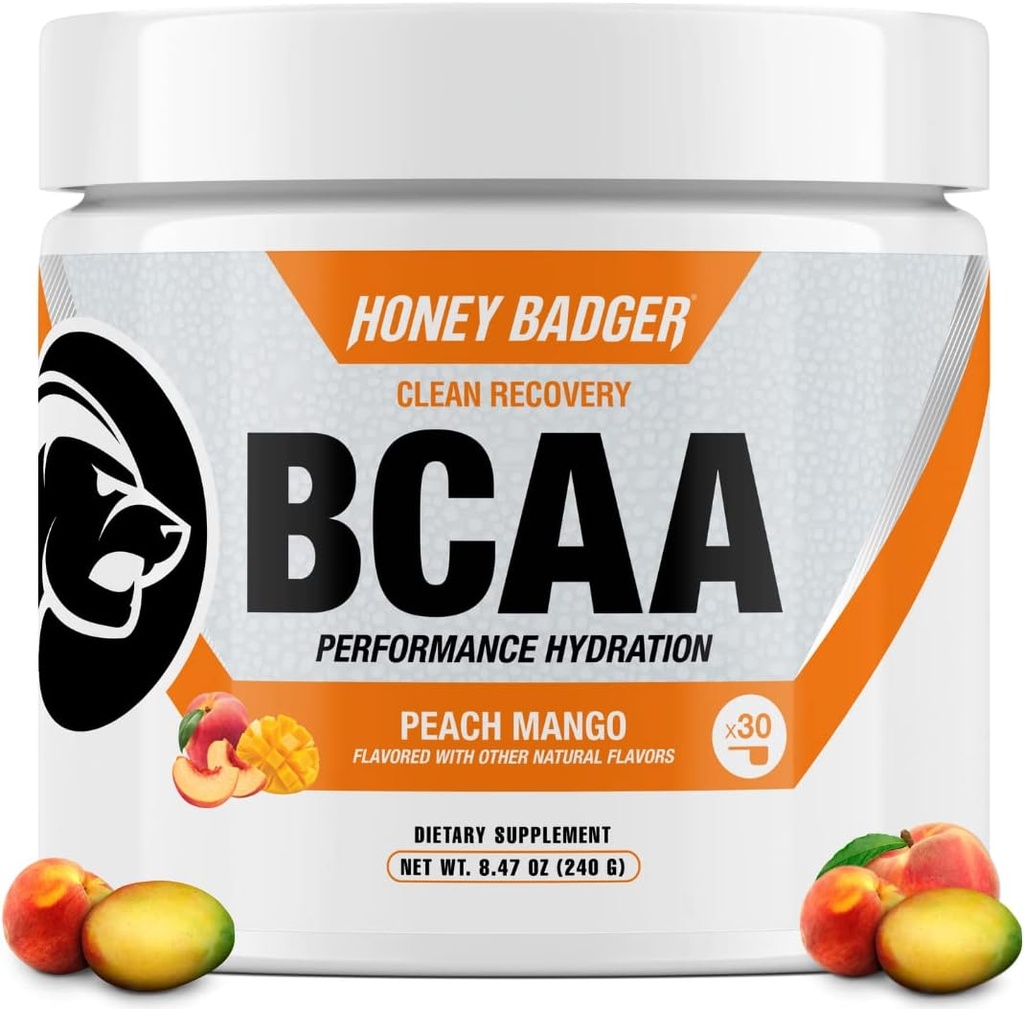 Μέλι ασβός BCAA + EAA Αμινοξέα σε σκόνη, BCAAs + L-Γλουταμίνη, Keto, Vegan, Ζάχαρη Δωρεάν για άνδρες και γυναίκες, Ενυδάτωση & μετά την προπόνηση ανάνηψη μυών μείγμα, Ροδάκινο Mango, 30 Σερβίρεις