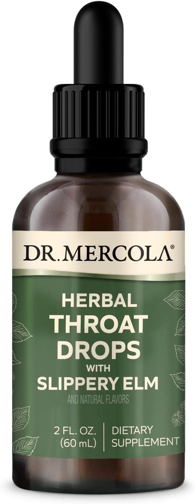 Dr. Mercola Herbal Throat Drops with Slippery Elm Diyetary Supplement, Natural Flavors, 30 Hizmet, 2 fl oz (60 mL), GMO Free, Gluten Free, Soy Free,