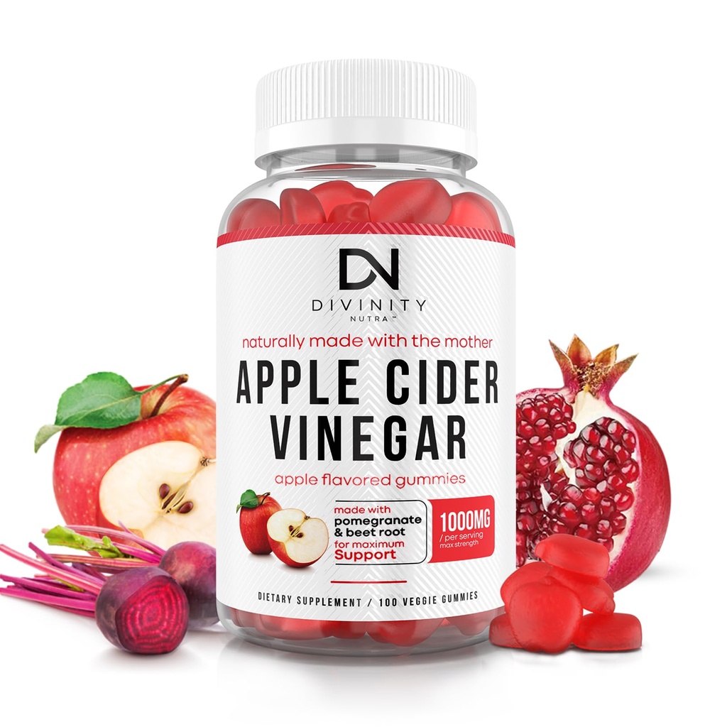 Apple Cider Vinegar Gummies with Mother - Cleanse & Detox ACV Gummies for Kilo kaybı, Gut Health, Metabolism Support - ACV with Mother with B12 Vitamin, B6 & Pomegranate & Beet Root 100 Ct