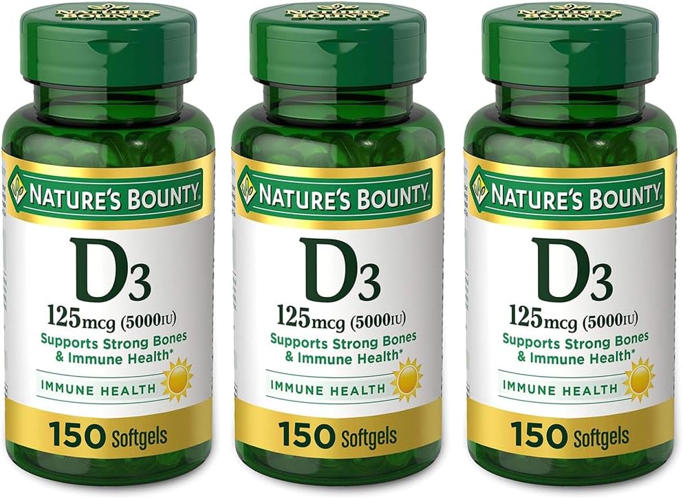 Nature's Bounty Vitamin D3 125 mcg-5000 IU Softgels, Maximum Strength 150 ea ( Pack of 3)