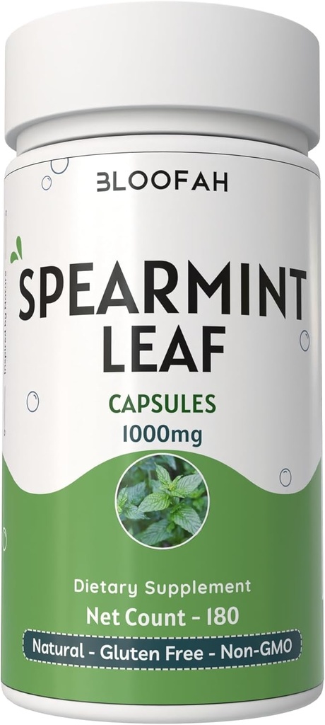 Spearmint Leaf Capsules 1000 mg Toz | Natural Spearmint Leaf Toz (Mentha spicata) | Non-GMO, Gluten-Free Herbal Supplement for Wellness and Daily Use (180 Kont)