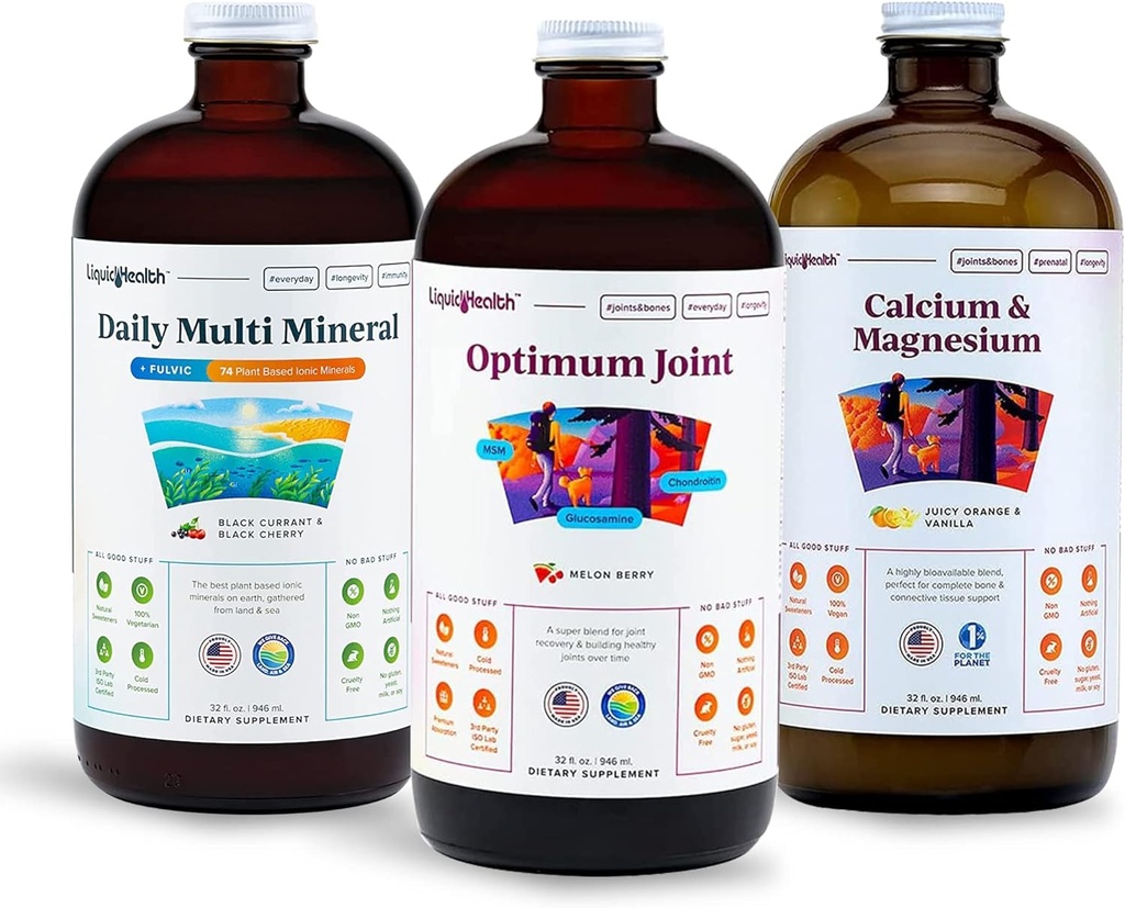LIQUIDHEALTH Muscles, Bones, & Ortaklar Günlük Multi Mineral, En İyi Ortak Sıvı Glucosamine ve Kalsiyum & Magnezyum Supplements - Bone & Common Health, Vegan, Non-GMOMO