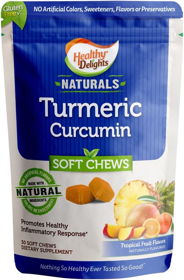 Sağlıklı Delights Naturals, Turmeric Curcumin Soft Chews, Sağlıklı Inflammatory Response, Delicious Tropikal Meyve Flavor, 30 Count