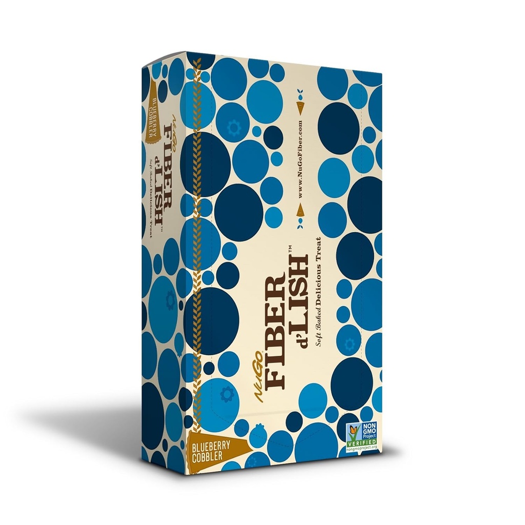 NuGo Fiber d'Lish Blueberry Cobbler, 12g High Fiber, Vegan, 150 Calories, 1.6 Ounce (Brook of 16)