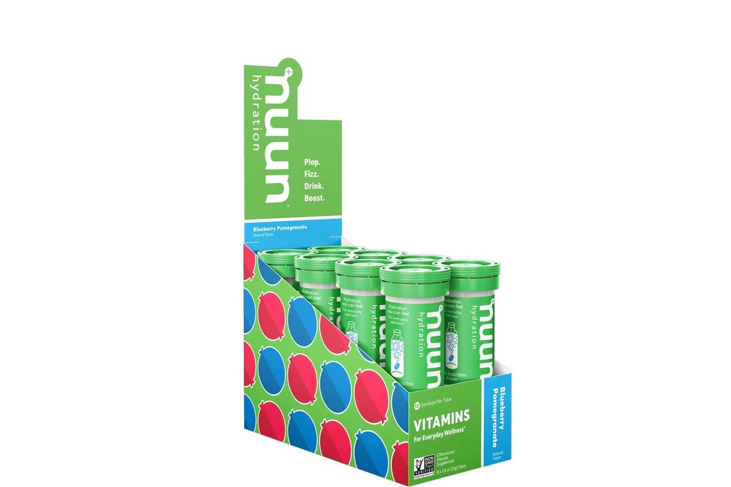 Nuun Βιταμίνες Ηλεκτρολυτικά Δισκία με Βιταμίνη D, C, E, A, & B6, Φολικό οξύ, Μαγνήσιο & 4 Άλλα Απαραίτητα Ηλεκτρόλυτα, Χωρίς Γλουτένη & Vegan, Ρόδι με Βατόμουρο, 8 Συσκευασία (96 Σερβιέτες Σύνολο)