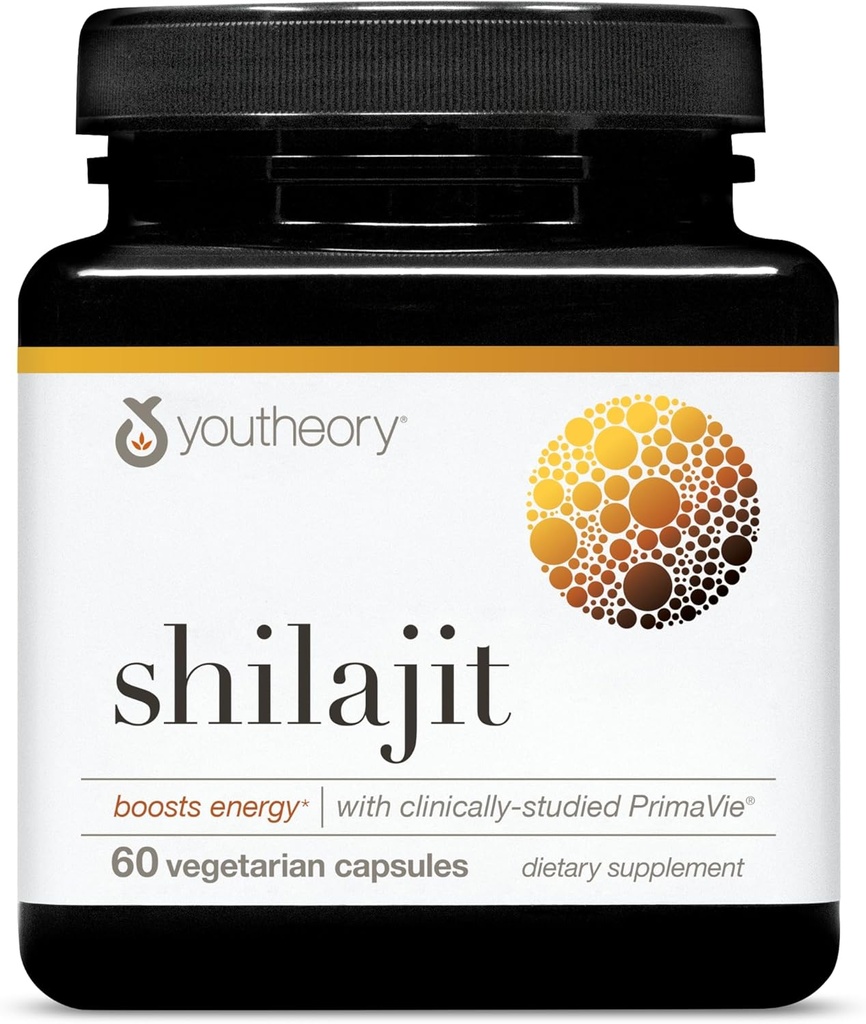 Youtheory Shilajit - 500 mg Shilajit Capsules - Energy Supplement - Shilajit Supports Stamina & Endurance - Pure Himalaya Shilajit - Gluten, Dairy & Soy Free - 60 Vegetarian Capsules
