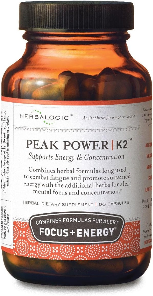 Herbalogic - Peak Power Capsules - Natural Energy & Focus - Spirit Concentration- Contains American Ginseng &gal Astraus - 90 Cap Count Count Count Count