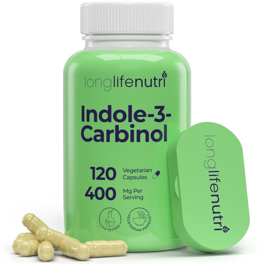 LongLifeNutri Indole-3-Carbinol 400 mg - 120 Vegeterian Capsules, 4-Month Supply, Organic Supplement for Hormon Balance & Cellular Health, Lab Tested, Made in USA