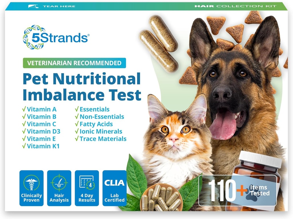 5 Strands Pet Διατροφική Ανισορροπία Test, 112 Βιταμίνες & Ορυκτά Δοκιμάστηκε, στο Home Dog & Cat Health Check for All Ages & Breeds, Διατροφική Ανισορροπία Test, Αποτελέσματα σε 4 ημέρες