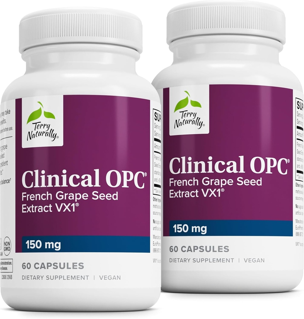 Terry Natural Klinik OPC - Cardiovascular Health & Focus Support Supplement - Grape Seed Extract & Sunflower Lecithin - Immune Support - 150 mg, 60 Softgels (Pack of 2)