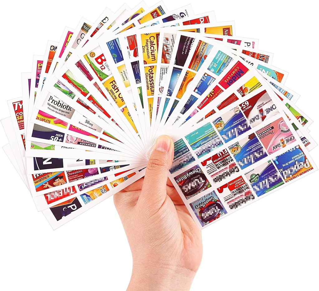 Pill organizatörleri için 482Pcs Medicine, Quality Travel Daily Drug Organizer Versions of Brands, 47 Sheets Pill Box Lables Manuals...