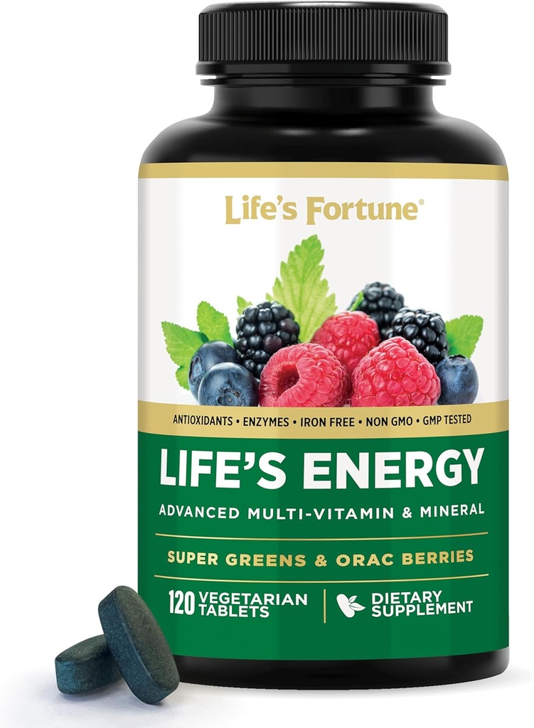 Life's Energy Advanced Daily Multivitamin for Men & Women, Energy & Immune Support Supplement with Super Greens - Αντιοξειδωτικά & Ένζυμα - Iron Free, Vegetarian, 120 Tablets by Life's Fortune
