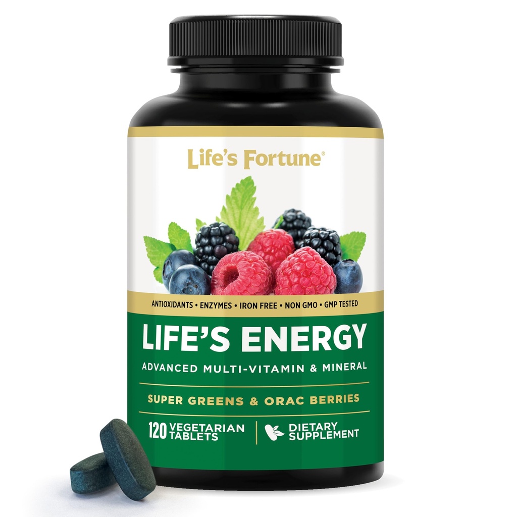 Life's Energy Advanced Daily Multivitamin for Men & Women, Energy & Immune Support Supplement with Super Greens - Antioksis & Enzymes - Iron Free, Vegetarian, 120 Tablets by Life's Fortune
