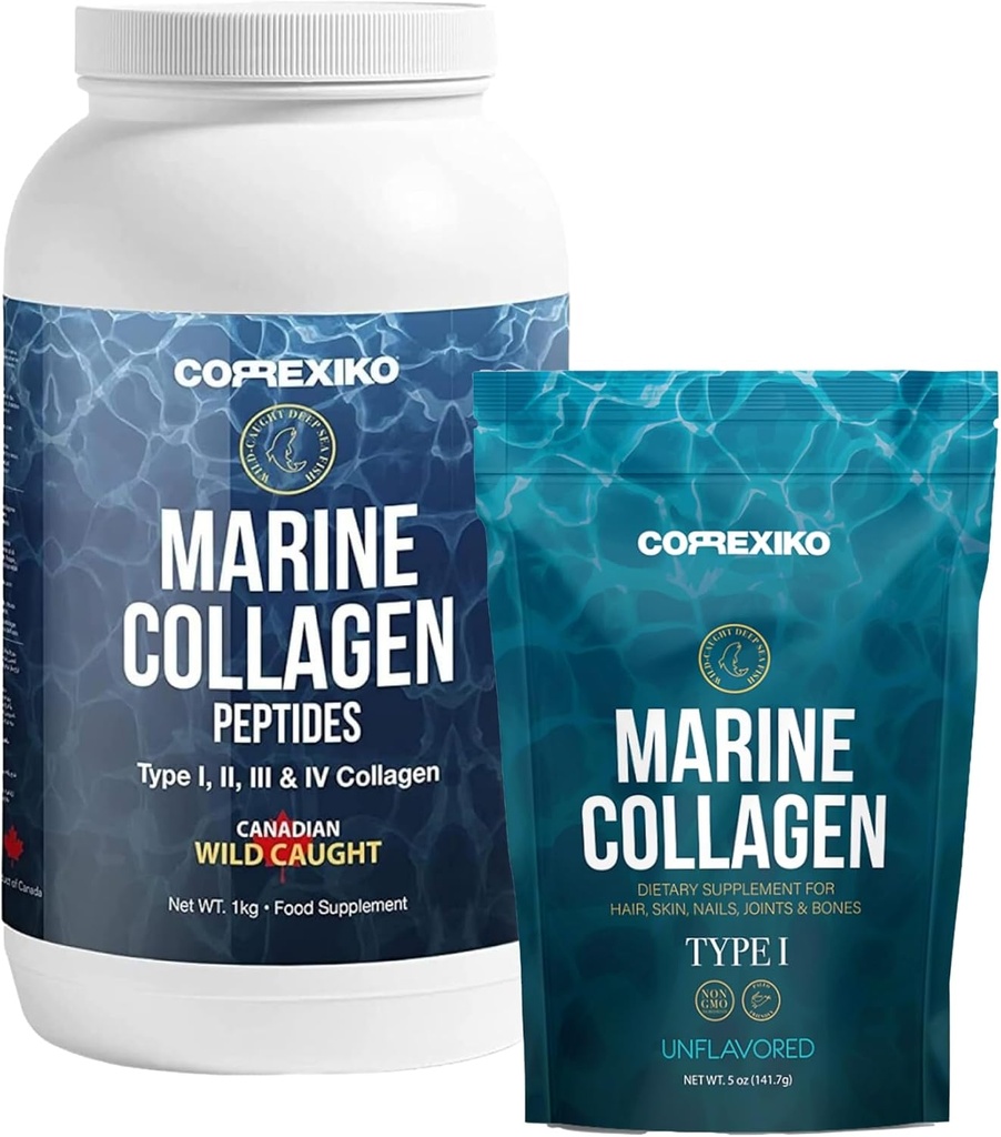 KORREXIKO Marine Collagen Toz Supplement Unflavored - 1 kg & 5oz Sche - 10.000 mg Double Hydrolyzed Collagen Peptides per Service - Formulaed for maximum Abpole - Saç, Skin & Nails