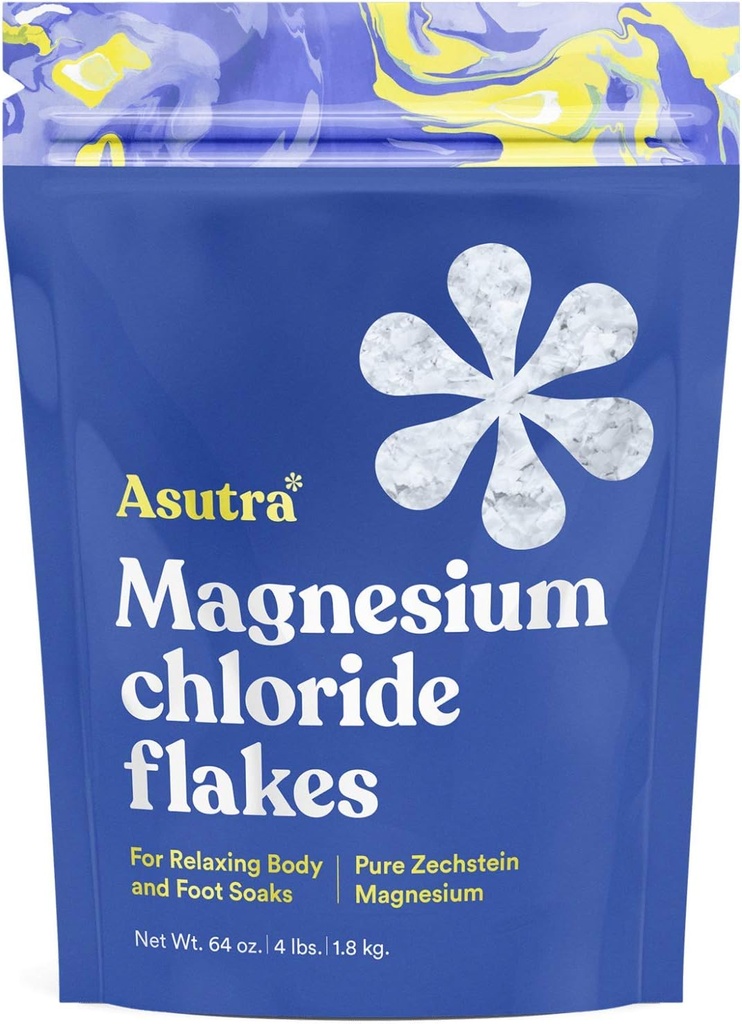 ASUTRA Magnezyum Chloride Bath Flakes, 4 lbs - Ayak ve Vücut Soaks için, Epzo Salt Alternatif, Hızlı Aborpsiyon