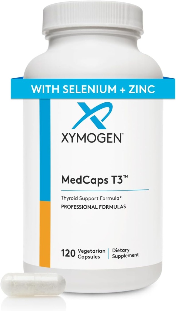 XYMOGEN MedCaps T3 - Tiroid Destek Formulaleri + Herbs - Selenium, çinko, Vitamin E + C, Ashwagandha, Guggul Ekstraksiyon ve Iodine Supplement (120 Capsules)