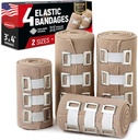 Premium Elastic Bandage - 4pk (2x3in, 2x4in) + 12 Ekstra Clips - Sertler için Güçlü Kombine, Ayaklar ve Dizler, Ankles, Ayaklar ve Dizler