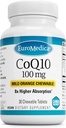 EuroMedica CoQ10 100 mg - Hücre Enerji Desteği Tamamı - Yüksek Apsiyon CoQ10 Chewable Supplement - Sağlıklı Ağlama ve Beyin Sağlığı - 30 Chewable Tabletler