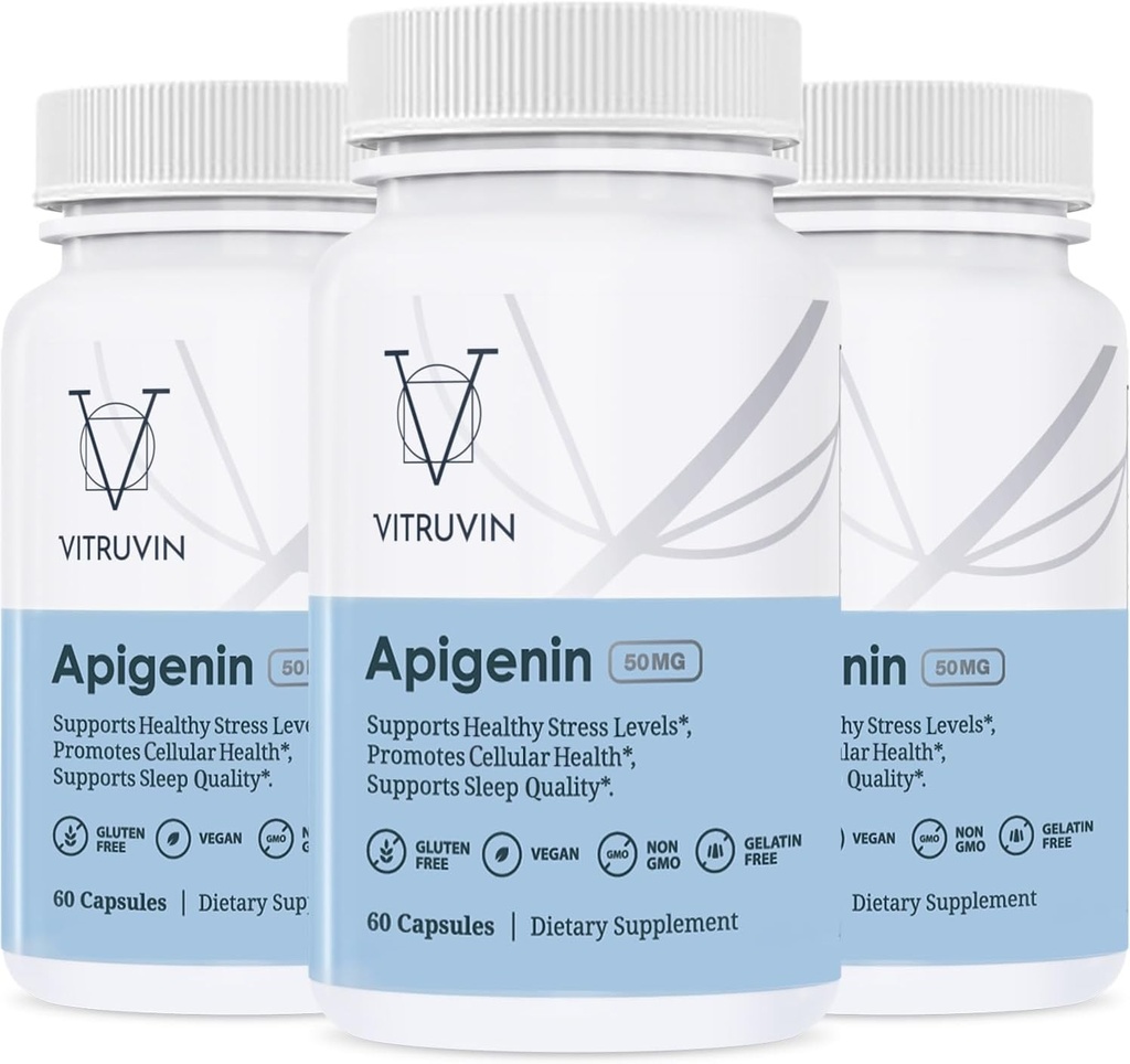 Vitruvin Apigenin 50 mg, Bioflavonoid Supplement, 3 Şişes Pack, Vegan, Non-GMO, Gluten-Free, Gelatin-Free.