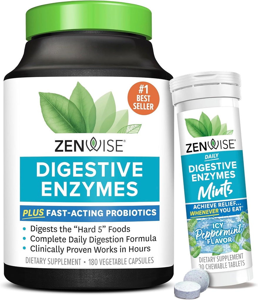Zenwise Health Digestive Enzymes and Peppermint Chewable – Digestive Enzymes, Probiyotikler ile Kadınlar ve Kapsüller Için Probiyotikler ve Çekilebilir Peppermint