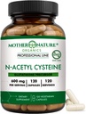 Mother Nature Organics NAC 600 mg, Glass Şişe, N-Acetyl Cysteine Antioxy Glutathione Precursor, Liver & Lung Support, Immune, Respiratory Health, and Detox (120 Count)