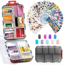 14 Grids Travel Pill Organizer Box με 415-Pcs Medicine Name Labels - Pocket Daily Pharmacy Case Container Kit - Travel Medication Holder Dispenser for Fish Oil Vitamin Supplement Storage - Καθαρό γκρι