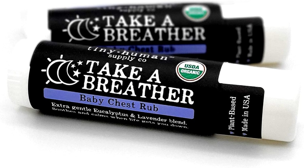 Organic Πάρτε μια αναπνοή Baby Chest Rub Stick 2pk, 100% φυσικό, καταπραϋντικό λεβάντα & ευκάλυπτο, πετρέλαιο δωρεάν, σκληρή δωρεάν
