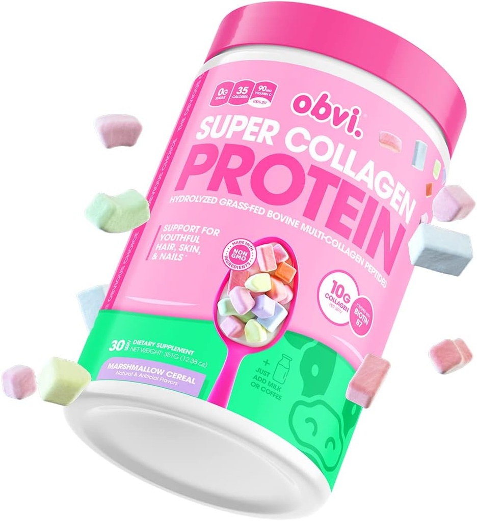 Obvi Collagen Peptides, Protein Powder, Keto, Gluten and Dairy Free, Hydrolyzed Grass-Fed Bovine Collagen Peptides, Υποστηρίζει την υγεία των ούλων, υγιή μαλλιά, δέρμα, νύχια (30 σερβιρίσματα) (Marshmallow Cereal)