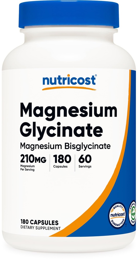 Nutricost Μαγνήσιο Γλυκινικό Κάψουλες (180 Κάψουλες, 210 mg ανά Σερβίρισμα) - Μαγνήσιο Γλυκινικό Συμπλήρωμα για Απαλή Απορρόφηση