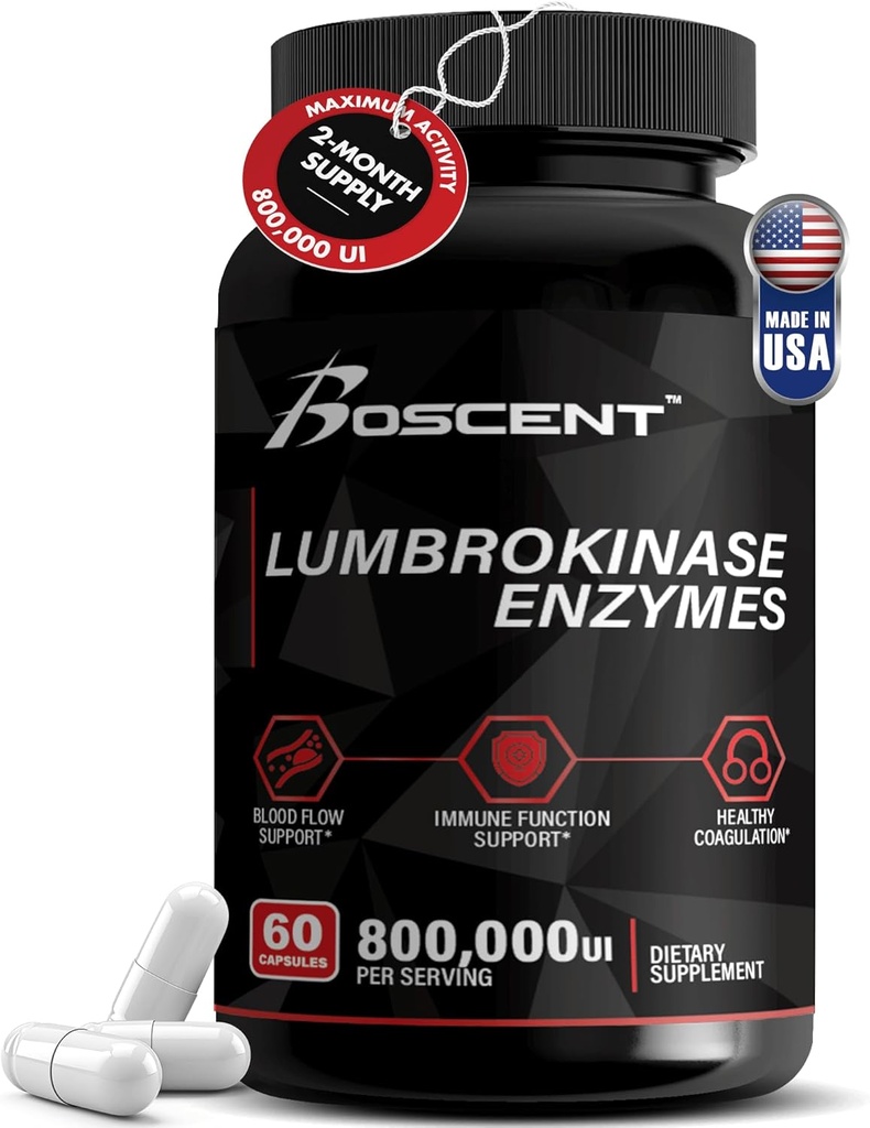 Lumbrokinase Supplement 40 mg (60 Capsules) - maksimum Aktivite-800,000 UI - Saf Lumbrokinase Enzymes Digestive enzimler, Daha İyi Azapase Nattokinase Supplement, Lab Tested, Non GMO