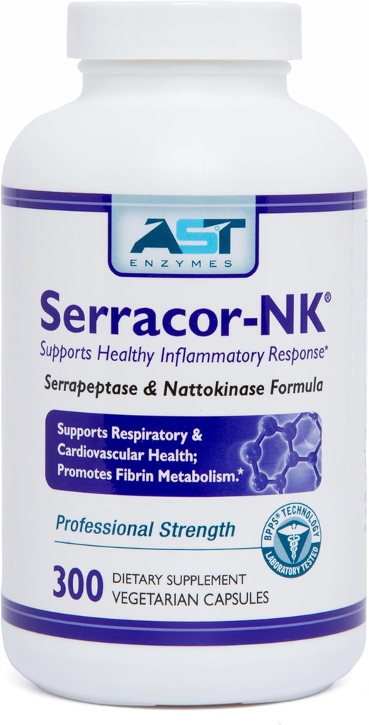 Serracor-NK – 300 Vejetaryen Capsules – Circulatory and Respiratory Support – Natural Systemic Enzymes Formula – Contains Acid-Resistant Serrapeptase & Acid-Resistant Nattokinase