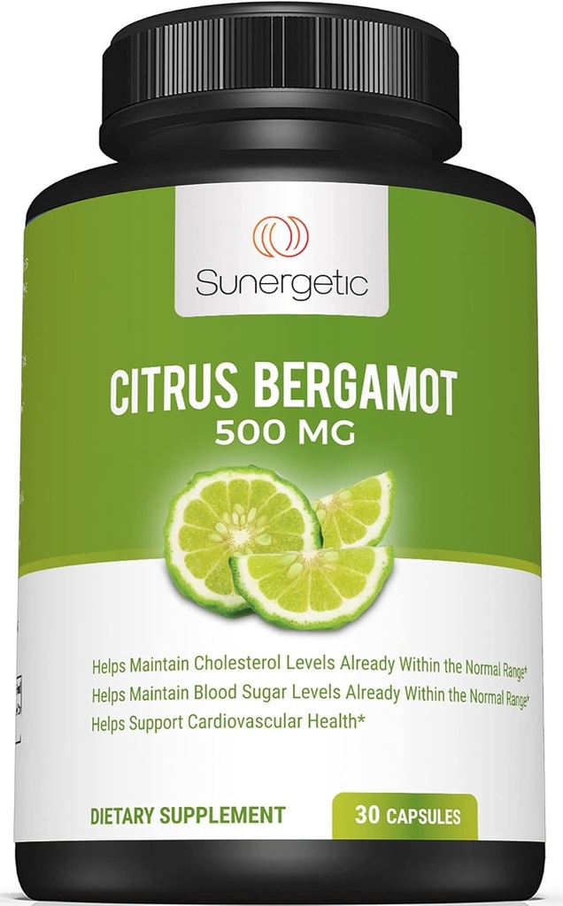 Sunergetic Bergamot Capsules-Formated with Organic Bergamot Extract-Clinically Studied Bergamonte® to Support Health Cholesterol Levels Between Normal Range-30 Citrus Bergamot Capsules