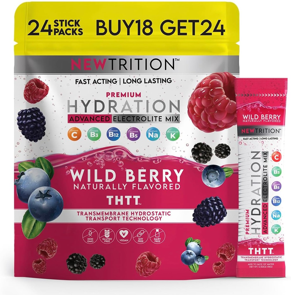 Hydration Toz, Wild Berry 24 Elektrolyte Toz Paketleri, Doğal olarak Su için Hydrating Packets, Fast Acting Hydrate Electrolytes with Vitamins B & C, Energy & Recovery
