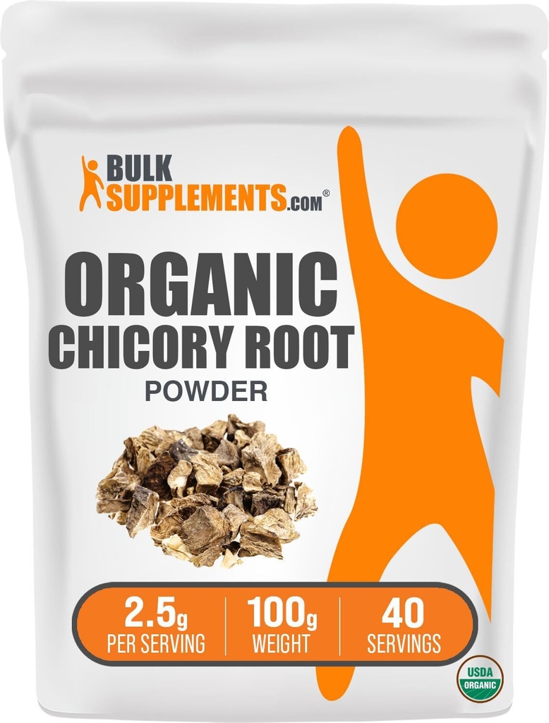 BulkSupplements.com Organik Chicory Root Toz - Chicory Root Supplement, Chicory Root Coffee Alternative - Fiber Supplement, Gluten Free, 2.5g per Service, 100g (3.5 oz) (Pack of 1)
