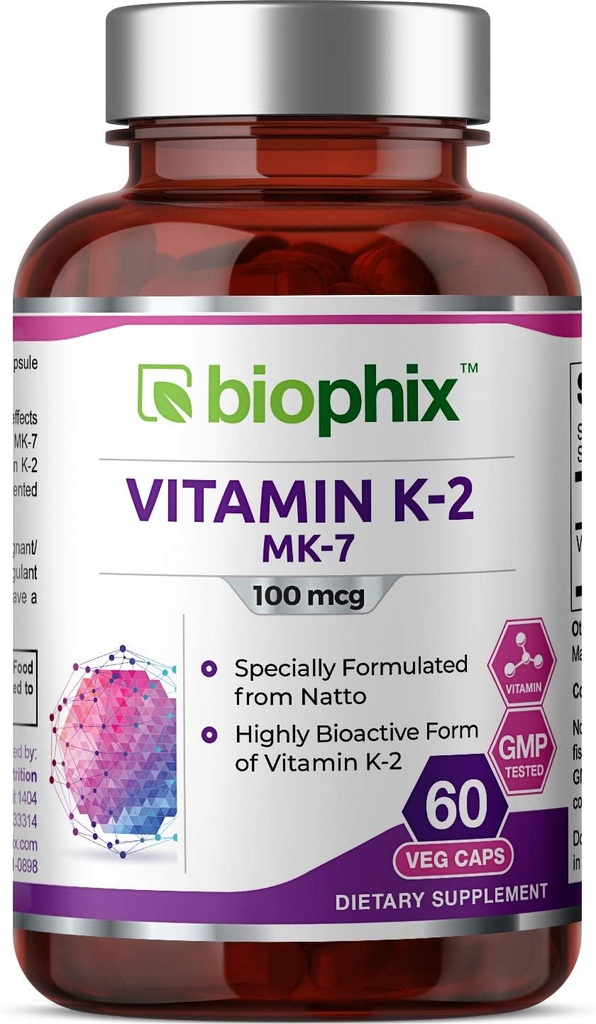 Biophix Vitamin K2 MK-7-100 mcg 60 Veg Capsules - Güçlü Bones Immune Health