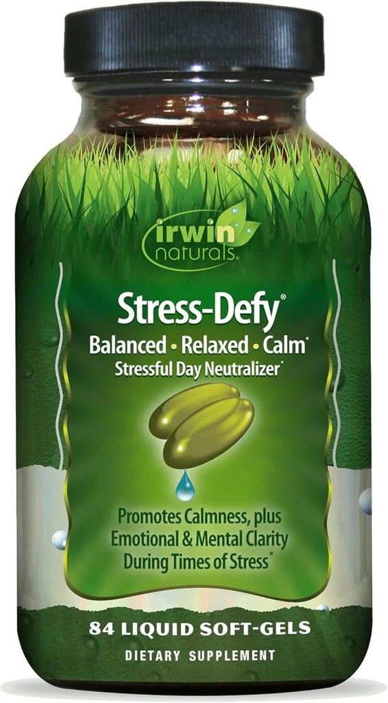 Irwin Naturals Stress-Defy - 84 Liquid Softgels - Calmness & Relaxation - Rhodiola & L-Theanine
