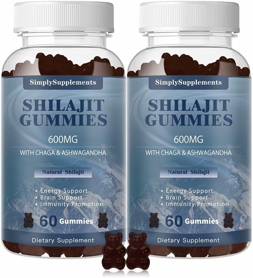 Shilajit Gummies 600 mg, Shilajit Supplement with Trace Minerals & Fulvic Acid for Energy and Immunity Support, Organic Shilajitwear for Men & Women, Vegan, 60 Gummies (2 Pack)