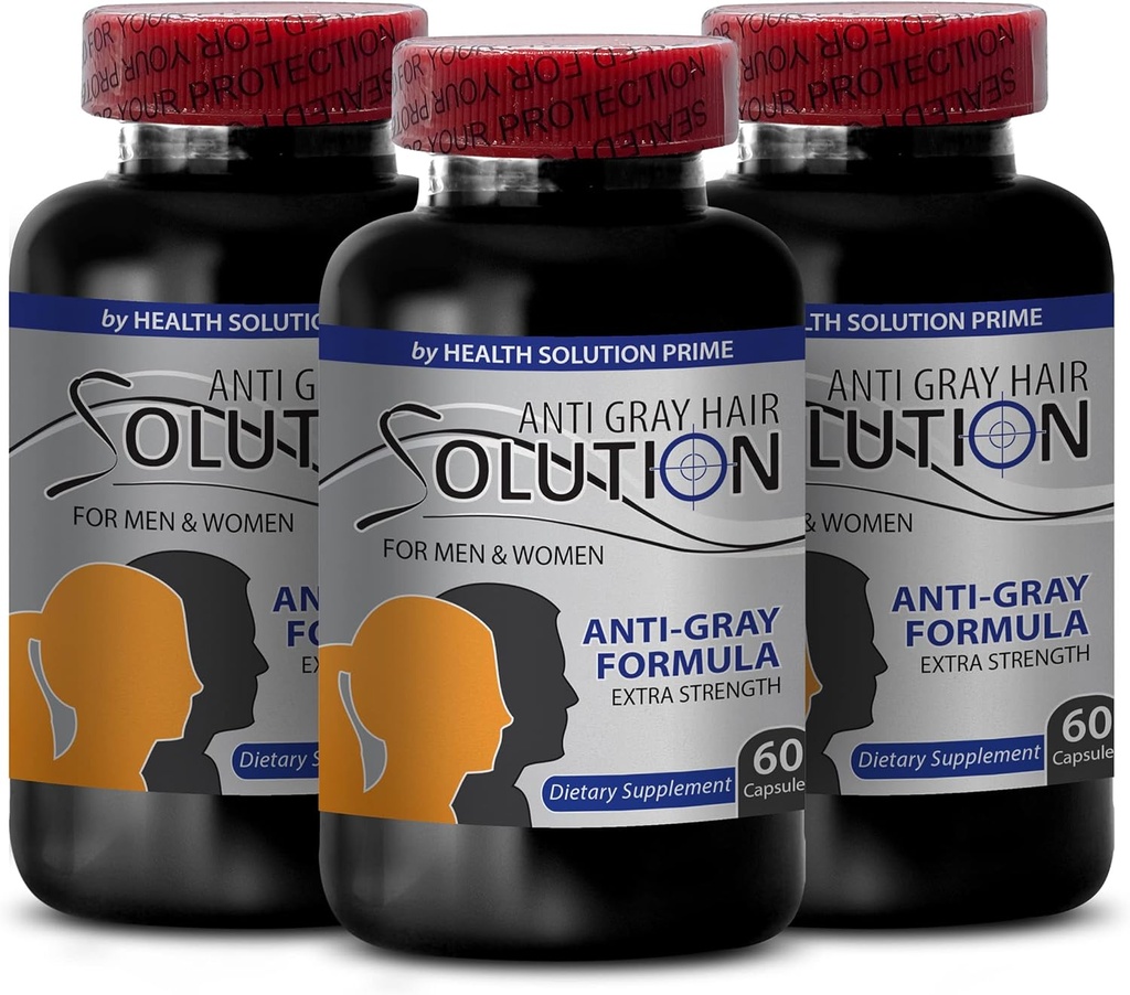 Gray Hair Reversal - Anti Gray Saç Çözümü - biotin Supplement, Saç Ürünleri, Saw Pametto Extract, L-Tyrosine, Nettle Root, Folate Pills, b6, Natural Formula, Enerji Pills, 3 Bot 180 Caps
