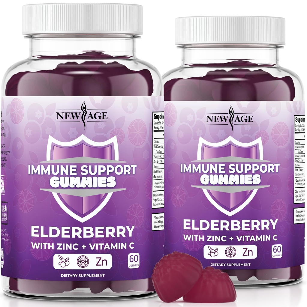 Νέο ανοσοποιητικό σύστημα υποστήριξης Gummies - Sambucus Black Elderberry Gummies με βιταμίνη C και ψευδάργυρο (Immune Support 120 Gummies)