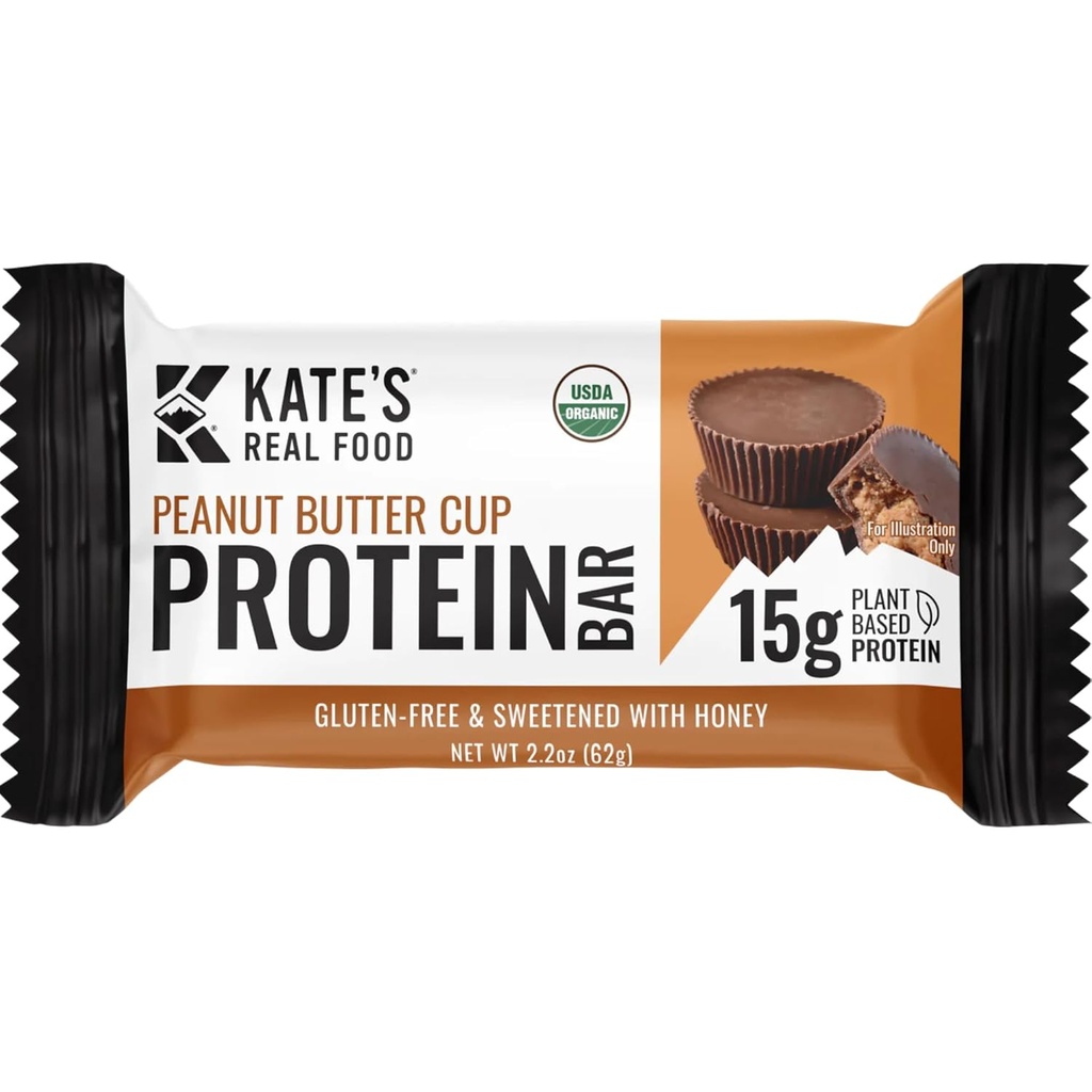 Kate'in Gerçek Gıda Organik Protein Barları - (Peanut Butter Cup, 2.2 oz, 12 Paket) - Plant bazlı Protein Barlar - Gluten Free, Soy Free, Non GMO, Wholejs, and All Natural Natural