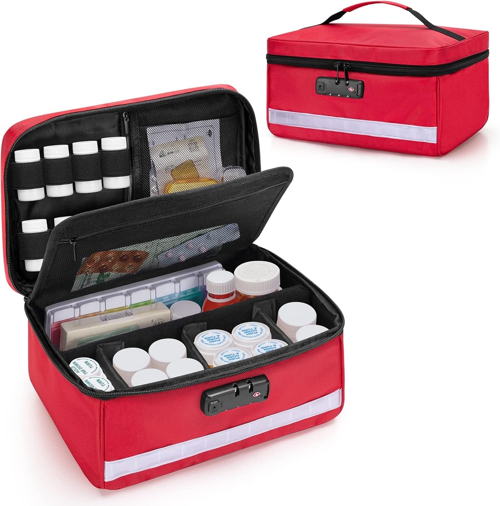 Damero Pill Şişe Organizer İç Bölücüler, Tıp Depolama ve Organize Bag Kombinasyonu Tıp, Vitaminler ve Tıbbi Malzemeler, Red