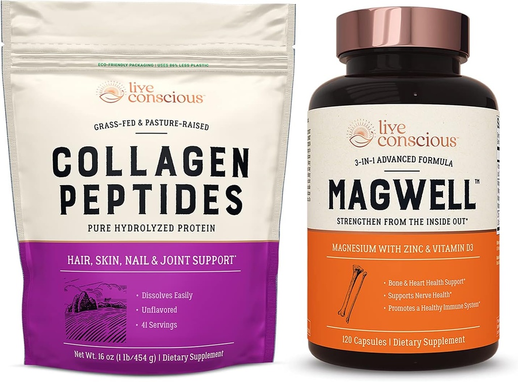 Canlı Bilinçli Collagen Peptides & MagEng çinko & Vitamin D3 | Saç, Skin, Nail ve Ortak Destek + Bone & Heart Health, Immune System Support
