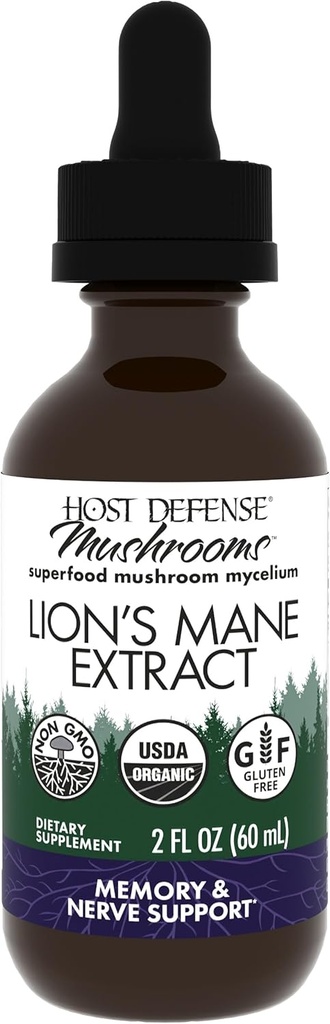 Host Defense Mushrooms Lion's Mane Extract - Lion's Mane Liquid Supplement for Brain Health - Mushroom Support for Focus & Memory Function - Immune & Nervous System Support - 2 fl oz (60 Hizmetler)*