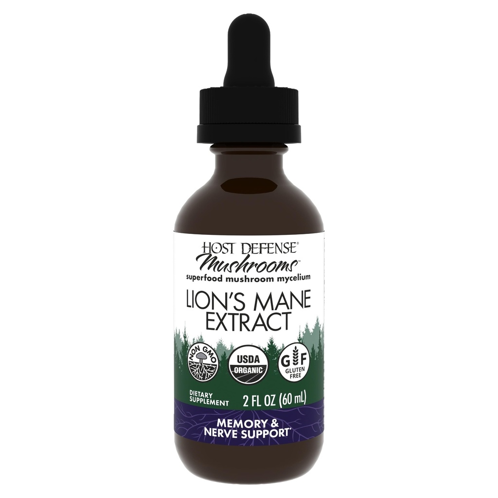 Host Defense Mushrooms Lion's Mane Extract - Lion's Mane Liquid Supplement for Brain Health - Mushroom Support for Focus & Memory Function - Immune & Nervous System Support - 2 fl oz (60 Hizmetler)*