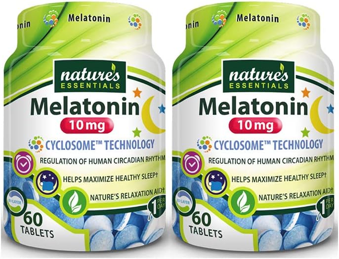 N:47'S ESSENTIALS Melatonin 10 mg | Immediate & Extended release | Advanced Cyclosome Liposomal Delivery | Non-GMO, Gluten Free, Vegetarian | 60 Tabletler (2 Paket)
