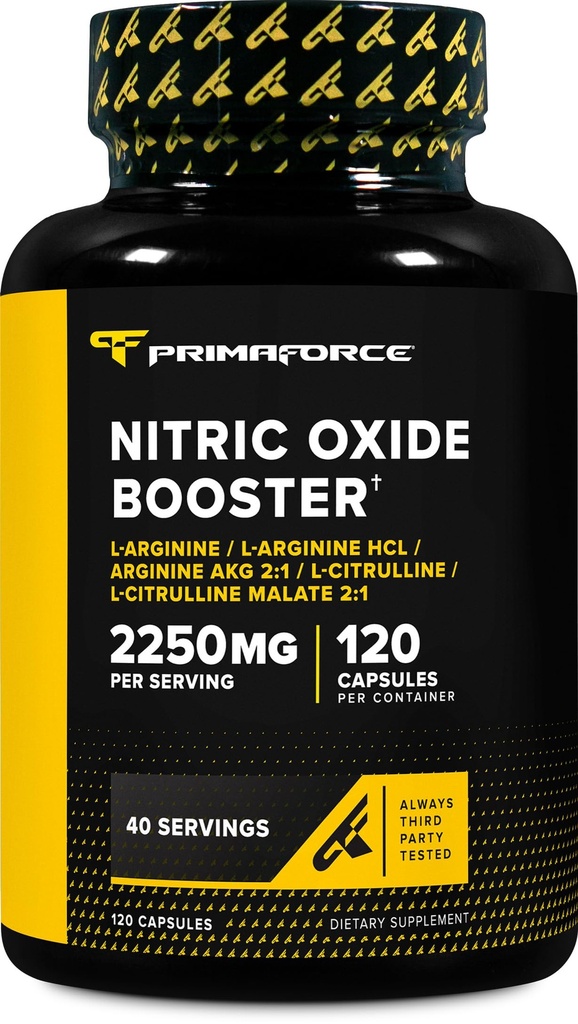Primaforce Nitric Oxide Booster (2,250mg, 120 κάψουλες) - 40 υπηρεσίες μας Nitric Oxide Ενισχύοντας την ανάμειξη για την προ-εξάσκηση και μετά την προπόνηση