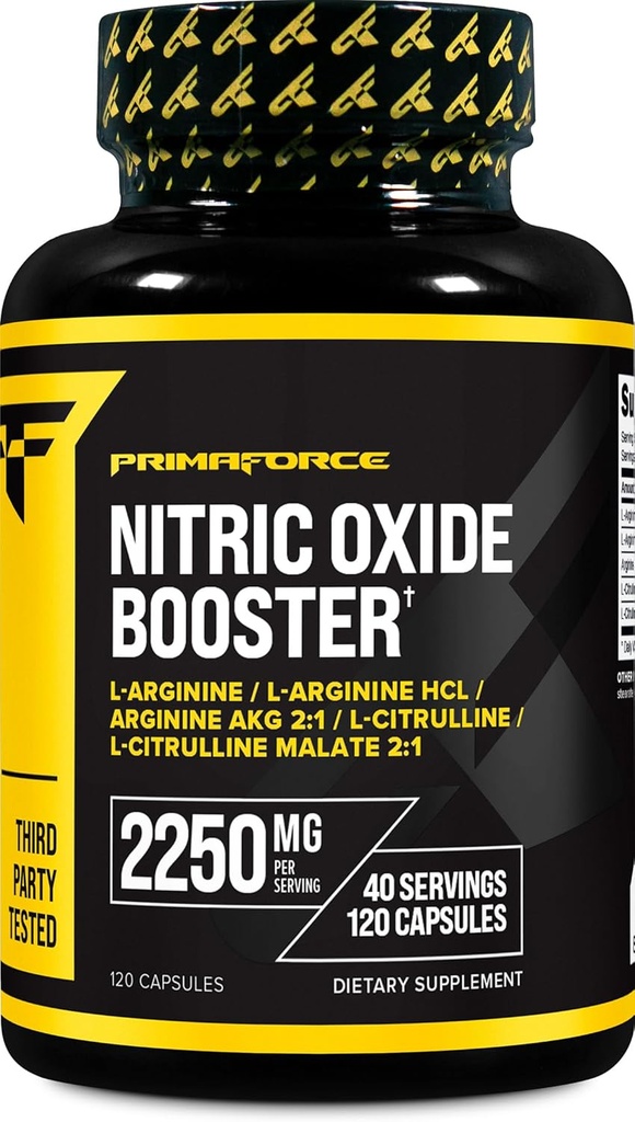 Primaforce Nitric Oxide Booster (2,250mg, 120 κάψουλες) - 40 υπηρεσίες μας Nitric Oxide Ενισχύοντας την ανάμειξη για την προ-εξάσκηση και μετά την προπόνηση