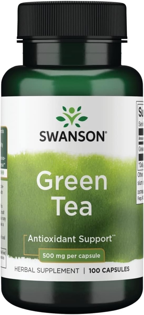 Swanson Green Tea Extract Supplement - Antioksi Rich - 500 MG Green Tea Leaf Toz - 100 Capsules